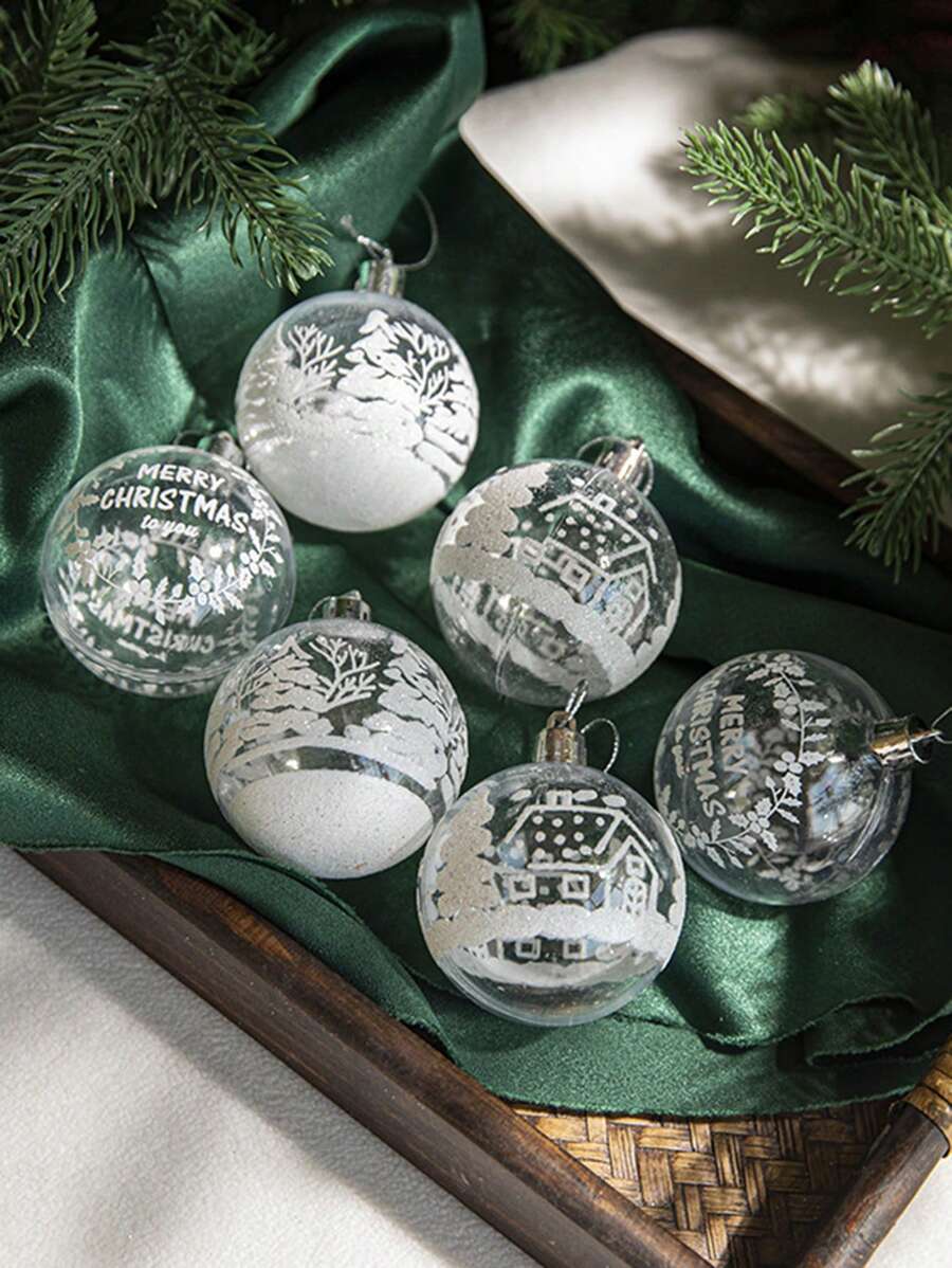 6个6厘米/8厘米透明彩绘圣诞球装饰品，圣诞装饰挂球，适用于圣诞派对、家居、商场、酒店、咖啡馆、户外、节日、礼品套装、圣诞节、万圣节生日家居装饰、圣诞装饰、房间装饰、冬季圣诞装饰、家居圣诞礼物、圣诞装饰 - 彩色 - 查看 1