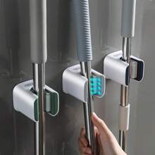 1pc ABS Mop Organizer Holder, Strong Sticky Multifunctional Mop And Broom Storage Hooks - Wall Mounted Punch-Free Adhesive Holder With Easy Installation, Household Cleaning Tool Rack Organizer, Bathroom Kitchen Garden Toilet Multifunctional Tool Storage Clip, Cleaning Accessories, Household Gadgets,Bag,Organizer,Storage,Kitchen