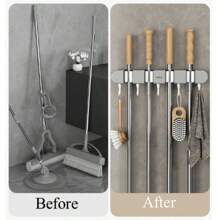 1pc ABS Mop Organizer Holder, Strong Sticky Multifunctional Mop And Broom Storage Hooks - Wall Mounted Punch-Free Adhesive Holder With Easy Installation, Household Cleaning Tool Rack Organizer, Bathroom Kitchen Garden Toilet Multifunctional Tool Storage Clip, Cleaning Accessories, Household Gadgets,Bag,Organizer,Storage,Kitchen