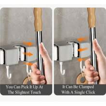 1pc ABS Mop Organizer Holder, Strong Sticky Multifunctional Mop And Broom Storage Hooks - Wall Mounted Punch-Free Adhesive Holder With Easy Installation, Household Cleaning Tool Rack Organizer, Bathroom Kitchen Garden Toilet Multifunctional Tool Storage Clip, Cleaning Accessories, Household Gadgets,Bag,Organizer,Storage,Kitchen