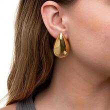 Large Smooth Drop Earring Domed Metal 18k Gold Plated - Vàng - Xem 1