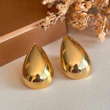 Large Smooth Drop Earring Domed Metal 18k Gold Plated - Vàng - Xem 2