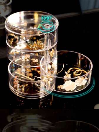 1pc Rotating Jewelry Storage Box Earrings Earrings For Children And Girls Headband Hair Accessories Sorting Box Transparent Jewelry Box, Suitable For Hair Accessories Earrings Jewelry Storage. Back To School