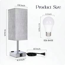 Bedside Lamp With USB Ports - Touch Control Table Lamp For Bedroom With USB C+A Charging Ports & AC Outlets, 3 Way Dimmable Nightstand Light For Living Room (LED Bulb Included, Chrome - White) - View 7