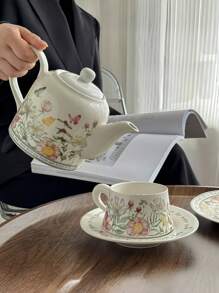 1set Small Blue Cup And Saucer, European Style Ceramic Coffee Cup Set High-Grade Simple English Afternoon Tea Set, Suitable For Restaurants, Cafes, Living Rooms And Parties.