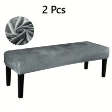 Silver Fox Fur Bench Cover,Rectangular Stretch Square Ottoman Covers Slipcover Rectangle Washable Foot Stool Cover Thick Storage Protector With Elastic Bottom,Stretch Dining Room Bench Slipcovers