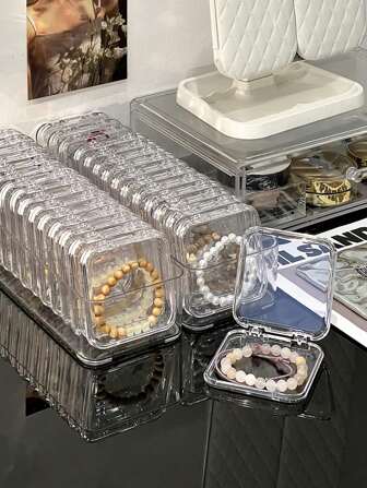 11 piezas Caja de almacenamiento de joyería transparente a prueba de polvo, caja de exhibición y almacenamiento de pulseras a prueba de polvo, contenedor de almacenamiento de joyas de cristal de escritorio para pulseras, utilizado para almacenar joyas, cuentas, naipes y tarjetas de presentación