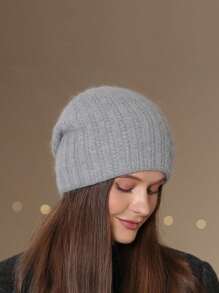 1pc Women's Thick Knit Double Layer Faux Pearl Beanie Hat Warm Ear Muff Cap, Winter