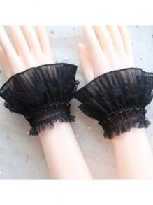 1 对花卉分层袖口、蕾丝弹性胸饰袖口、蕾丝腕袖、假袖、黑白蕾丝胸饰袖口、服装配饰情人节