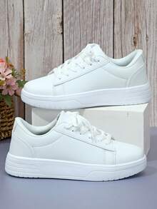 女士白色时尚舒适休闲运动鞋 - 白色 - 查看 3