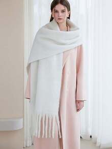 1 件女士纯色时尚保暖围巾，厚颈保暖披肩两用，适合学生和情侣 - 彩色 - 查看 12