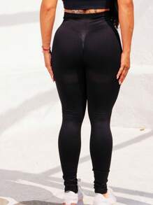 Black Seamless Sports Leggings, Butt Lifting, High Waist. - 黑色 - 查看 2