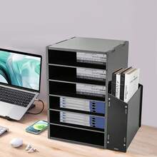 6 Compartments Mail Organizer, Mailbox For Classroom, Black Desktop Organizer With Side Cabinet, File Organizer, Paper Organizer For Classroom Home Office - Black - View 4