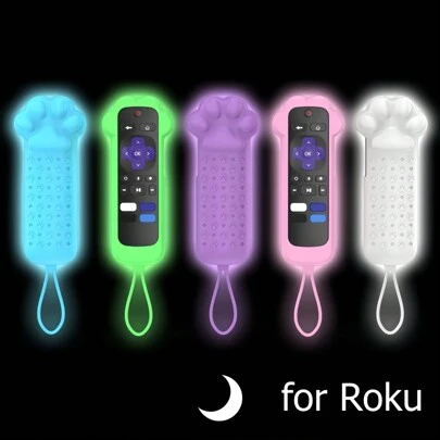 Cute Cat's Paw Silicone Remote Control Case For Roku TV Remote/ Roku Player Remote/ Roku Voice Remote (Without Headphone Jack), Glow In The Dark Remote Cover With Lanyard For Roku Express 4K+ HD Streaming Stick 4K Premiere Streambar Soundbar LE SE Streaming Media Device Remote Insulation, Galentines, Puppy, Carnival