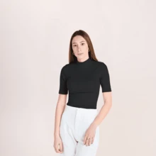 Kit Of 3 High Neck Ribbed Cotton Blouses With 3/4 Sleeves - Women's Basic Casual Shirt - 黑+白+混合 - 查看 5