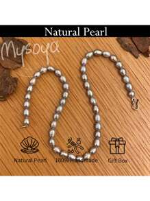 MYSOYA 100% Handmade Natural Gray Freshwater Faux Pearl Necklace, 7-8mm Faux Pearls, Gift Box Included. Perfect Gift For Him/Her, Suitable For Daily Wear, Birthday, Anniversary, Wedding, Valentine's Day, New Year
