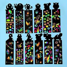 12/24/48 件动物书签、刮刮画纸套装、配木铅笔和彩色丝带、可悬挂黑色刮刮纸工艺可爱卡通书签，适合儿童学生绘画礼物 - 彩色 - 查看 4