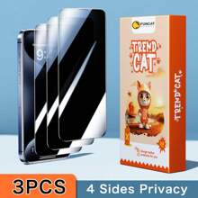 FUNCAT GLOBAL <3PCS>FULL Privacy Screen Protector [4 Sides Privacy]. Screen Film For IPhone 16/15/14/13/12 [LEFT, RIGHT, UP, DOWN], Strong Protection, Anti-Spy, Electroplated Layer, Full Screen Covering (Headset Cover), Fingerprint-Proof. Full Coverage,Easy Install High-Definition Clear,Bubble-Free Anti-Spy Screen Protector Privacy Glass Film Privacy Anti Fingerprint Gift For Birthday/Easter/Presidents Day/Christmas/Family/Friends/Boy/Girlfriend