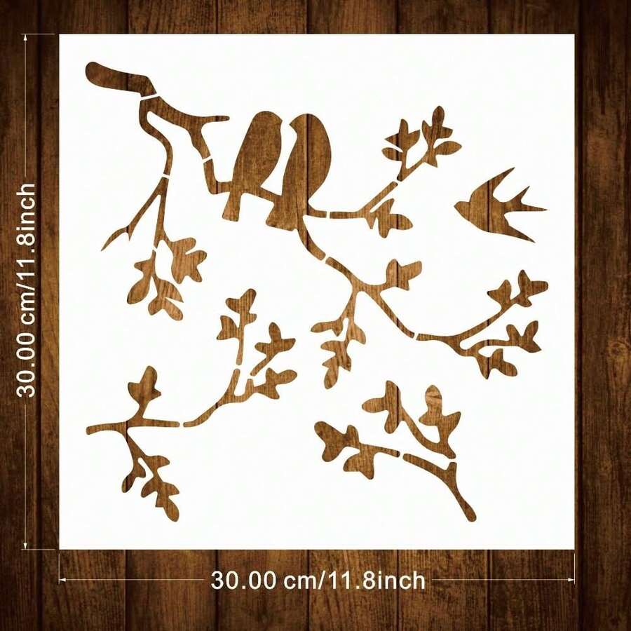1 Pack 30cm X 30cm Bird Template On Tree Branches, Leaf Silhouette