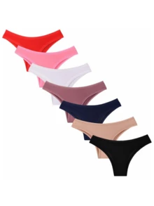 Kit Of 10 Cotton Thong Panties With Bias - 彩色 - 查看 6