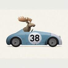 搞笑动物汽车卡通墙壁艺术海报印刷长颈鹿熊兔子儿童房帆布画幼儿园家居装饰图片 - 彩色 - 查看 30