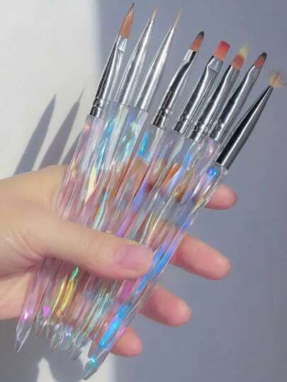 8支渐变美甲笔刷套装 - 8种款式极光手柄美甲笔刷套装，专业美甲工具，适用于丙烯颜料绘画和装饰