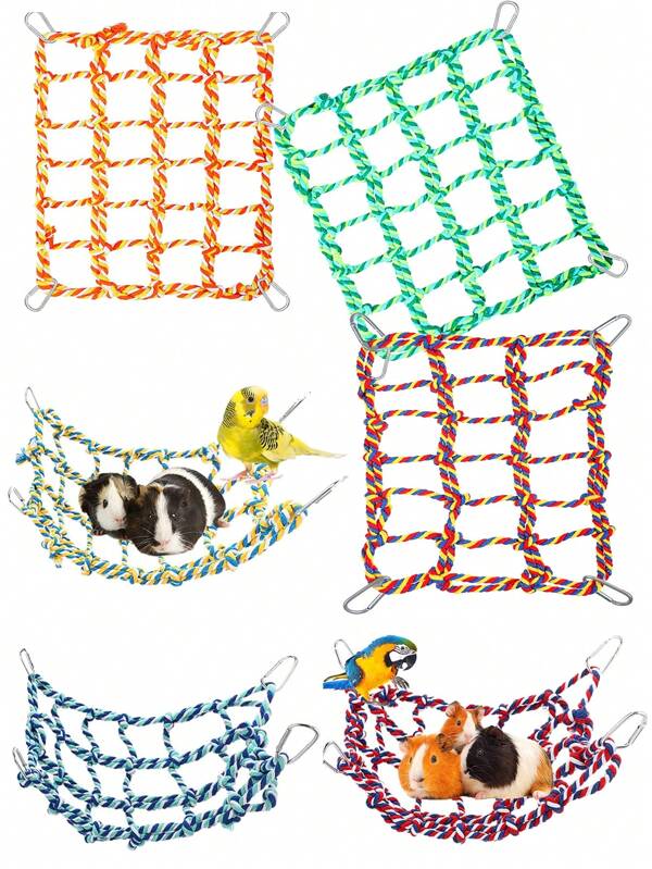 Rope Bridge Bird Ladder Small Animal Habitat, Rat Cage Accessories Rat Toys Rat Climbing Bird Rope Net Pet Hammock For Hamsters, Rats, Parrots, Decorations And Games, Colors Shipped Randomly, 12.6inx 9.84 In, Valentine's Day, Gifts For Cats/Dogs