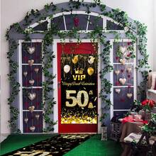 2szt. Czarno-złota rama drzwi urodzinowych, materiały dekoracyjne na drzwi urodzinowe, tło do fotografii urodzinowej, znak tła, dekoracja domu na przyjęcie urodzinowe na zewnątrz