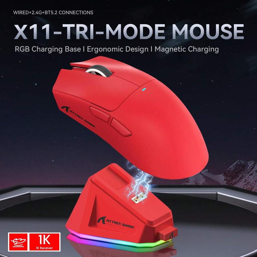 ATTACK SHARK X11 Gaming Mouse With Charging Dock, PixArt