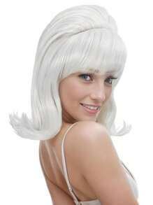 Ultimate Retro Chic 14-Inch Black Wig With Bangs | Heat-Resistant Synthetic Hair For Themed Parties And Halloween