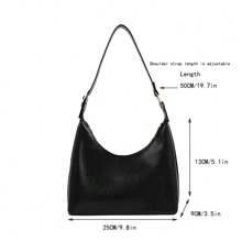 百搭时尚法棍单肩包，女士小号腋下斜挎包，适合外出购物 - 黑色 - 查看 3