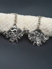 Six Pcs Halloween Gift Scary Demon Head Rose Flower Scepter Key Ring Chain Backpack Decor EDC Gift Retro Silver - Silver - View 2