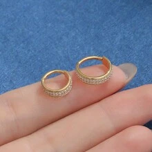PIERCING RING SURGICAL STEEL PVD ARTICULATED SEGMENT 2 ROWS STUDDED ZIRCONIA - 金色 - 查看 5