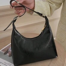 百搭时尚法棍单肩包，女士小号腋下斜挎包，适合外出购物 - 黑色 - 查看 5