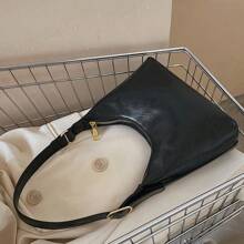 百搭时尚法棍单肩包，女士小号腋下斜挎包，适合外出购物 - 黑色 - 查看 4