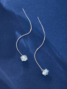 1 对女士经典时尚 925 纯银 1 CT * 2 圆形浅青色莫桑石线耳环情人节礼物送给女朋友悬挂式流苏耳环结婚周年纪念日带 GRA 证书水钻新娘首饰水钻耳环 - 銀色 - 查看 4