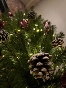 6pcs Natural Pine Cone Christmas Tree Ornaments, White Rim Pine Cone Hanging Decorations