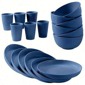 18 件套塑料餐具 - 耐用且可重复使用的盘子、碗和杯子，适用于微波炉和洗碗机，非常适合露营、房车、野餐、厨房和宿舍