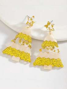 1 Pair Of European And American Christmas Jewelry Sweet Cartoon Design Bell Star Sequin Christmas Tree Acrylic Earrings Female Earrings