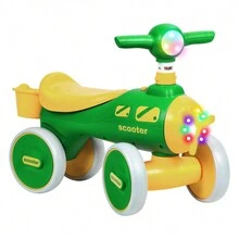 Baby Balance Bike For 12-36 Months, Toddler First Riding Toys, No Pedal 4 Wheels Baby Walker, Kids Balance Scooter With Cartoon Shape, Rotating Propeller, Light Music - 綠色 - 查看 11
