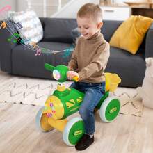 Baby Balance Bike For 12-36 Months, Toddler First Riding Toys, No Pedal 4 Wheels Baby Walker, Kids Balance Scooter With Cartoon Shape, Rotating Propeller, Light Music - 綠色 - 查看 4
