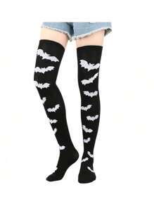 1 Pair Halloween Bleeding Socks, Bat Socks, Holiday Costume Props, COS Makeup Party, Skull Pattern Knee-High Blood Socks - Multicolor - View 8