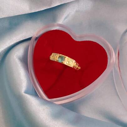 Anel Menino Abc Ajustável Pedra Azul Claro Banho Ouro 18k