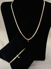 Initial Letter Choker Necklace Kit + Initial Bracelet 18k Gold Plated And 925 Silver - 金色 - 查看 5