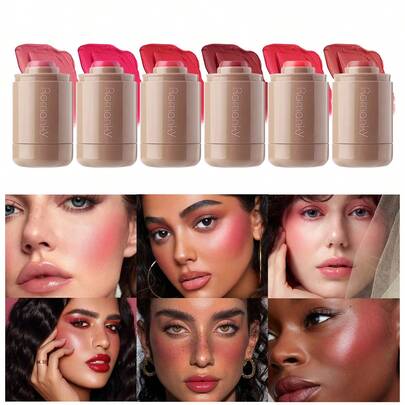 1 件装腮红混合棒红色粉色橙色面部唇部和眼部混合腮红膏多功能化妆圣诞节礼物（0.24 盎司）