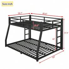 Metal Bunk Beds, Suitable For Teens And Adults, Space Saving/Noise Reduction/No Spring Required, Ladders On Both Sides, Sturdy, Black - 黑色+金屬+全XL - 查看 2