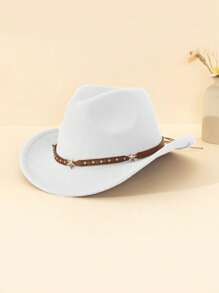 1pc Unisex Children Star Leather Decor Canvas Cowboy Hat, Western Style Retro Cap, 4 Season Accessory With Detachable Cord, Suitable For Casual, Outdoor, Party - Star Leather Brown - View 16