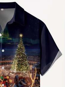 Áo sơ mi tay ngắn thời trang ngày lễ Giáng sinh dành cho nam Big & Tall có in hình ông già Noel, hươu, phong cảnh tuyết 3D kỹ thuật số ve áo có túi ngực - Nhiều màu - Xem 4