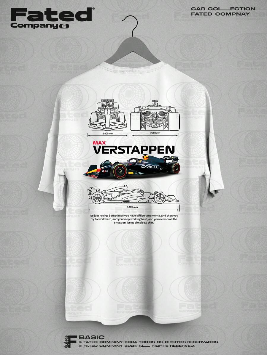 Max Verstappen Blueprint T-Shirt - Fated Car 100% Cotton - trắng - Xem 1