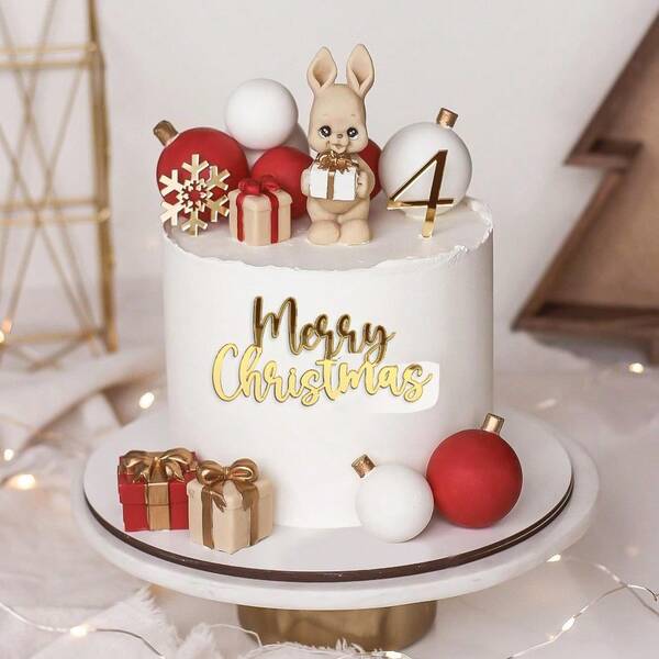 3 Peças Topo de Bolo de Natal Dourado Acrílico Sem Adesivo Topo de Bolo de Feliz Natal para Decorações de Bolo de Casa de Ano Novo e Natal